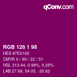 Color code: RGB 126 1 98 | qconv.com