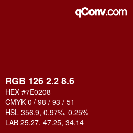 カラーコード: RGB 126 2.2 8.6 | qconv.com