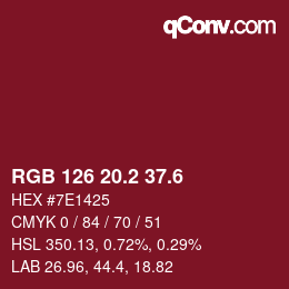 カラーコード: RGB 126 20.2 37.6 | qconv.com