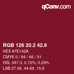 カラーコード: RGB 126 20.2 42.6 | qconv.com