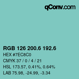カラーコード: RGB 126 200.6 192.6 | qconv.com