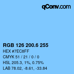 カラーコード: RGB 126 200.6 255 | qconv.com
