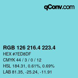 カラーコード: RGB 126 216.4 223.4 | qconv.com