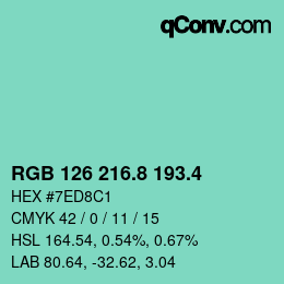 カラーコード: RGB 126 216.8 193.4 | qconv.com