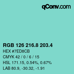 カラーコード: RGB 126 216.8 203.4 | qconv.com