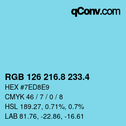 カラーコード: RGB 126 216.8 233.4 | qconv.com