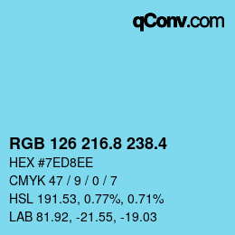 カラーコード: RGB 126 216.8 238.4 | qconv.com
