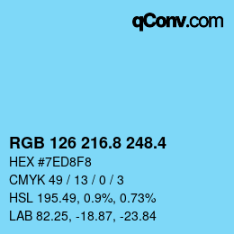 カラーコード: RGB 126 216.8 248.4 | qconv.com