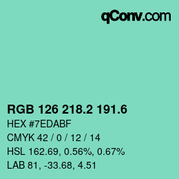 カラーコード: RGB 126 218.2 191.6 | qconv.com