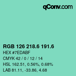 カラーコード: RGB 126 218.6 191.6 | qconv.com