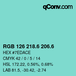 カラーコード: RGB 126 218.6 206.6 | qconv.com