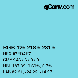カラーコード: RGB 126 218.6 231.6 | qconv.com