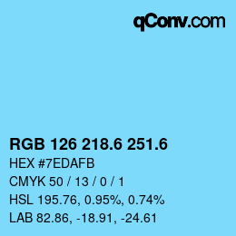 カラーコード: RGB 126 218.6 251.6 | qconv.com