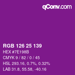 カラーコード: RGB 126 25 139 | qconv.com