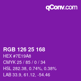 Color code: RGB 126 25 168 | qconv.com