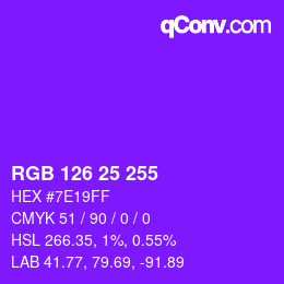 Color code: RGB 126 25 255 | qconv.com