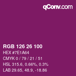 Color code: RGB 126 26 100 | qconv.com