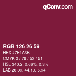 Color code: RGB 126 26 59 | qconv.com