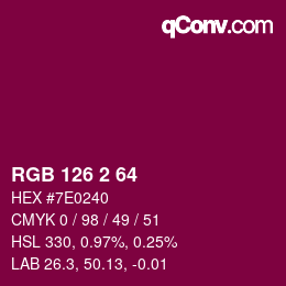 Color code: RGB 126 2 64 | qconv.com