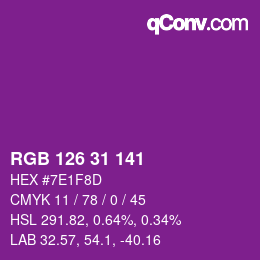 Color code: RGB 126 31 141 | qconv.com
