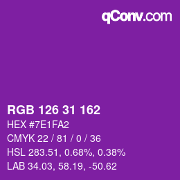 Color code: RGB 126 31 162 | qconv.com