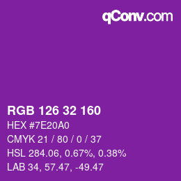 Color code: RGB 126 32 160 | qconv.com