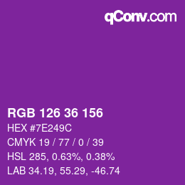 Color code: RGB 126 36 156 | qconv.com