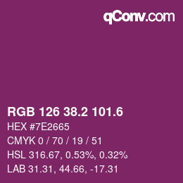 カラーコード: RGB 126 38.2 101.6 | qconv.com
