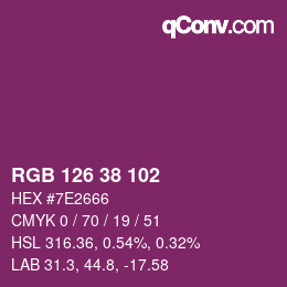 カラーコード: RGB 126 38 102 | qconv.com