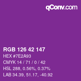 Color code: RGB 126 42 147 | qconv.com