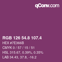 カラーコード: RGB 126 54.8 107.4 | qconv.com