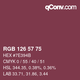 Color code: RGB 126 57 75 | qconv.com