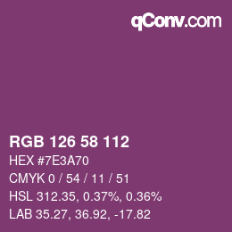 颜色代码: RGB 126 58 112 | qconv.com