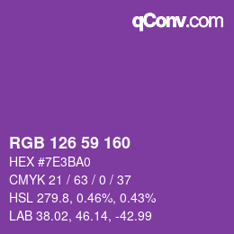 Color code: RGB 126 59 160 | qconv.com