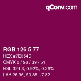 颜色代码: RGB 126 5 77 | qconv.com