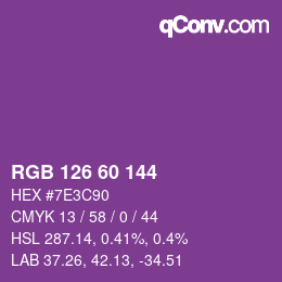 颜色代码: RGB 126 60 144 | qconv.com