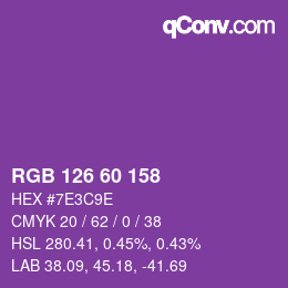 Color code: RGB 126 60 158 | qconv.com