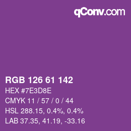 Color code: RGB 126 61 142 | qconv.com