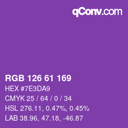 Color code: RGB 126 61 169 | qconv.com