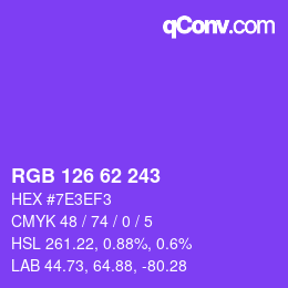 Color code: RGB 126 62 243 | qconv.com