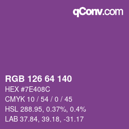 Color code: RGB 126 64 140 | qconv.com