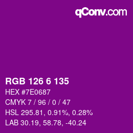 Color code: RGB 126 6 135 | qconv.com