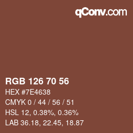 颜色代码: RGB 126 70 56 | qconv.com