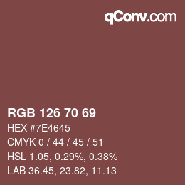 Color code: RGB 126 70 69 | qconv.com