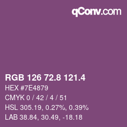カラーコード: RGB 126 72.8 121.4 | qconv.com