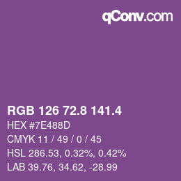 カラーコード: RGB 126 72.8 141.4 | qconv.com