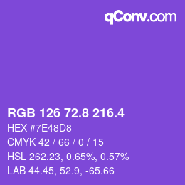 カラーコード: RGB 126 72.8 216.4 | qconv.com