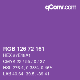Color code: RGB 126 72 161 | qconv.com
