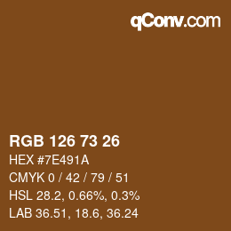Color code: RGB 126 73 26 | qconv.com
