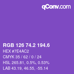 カラーコード: RGB 126 74.2 194.6 | qconv.com
